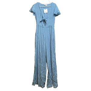 Sage The Label Jumpsuit Womens Medium Blue Tie Front Keep Her Wild Rayon NWT $98